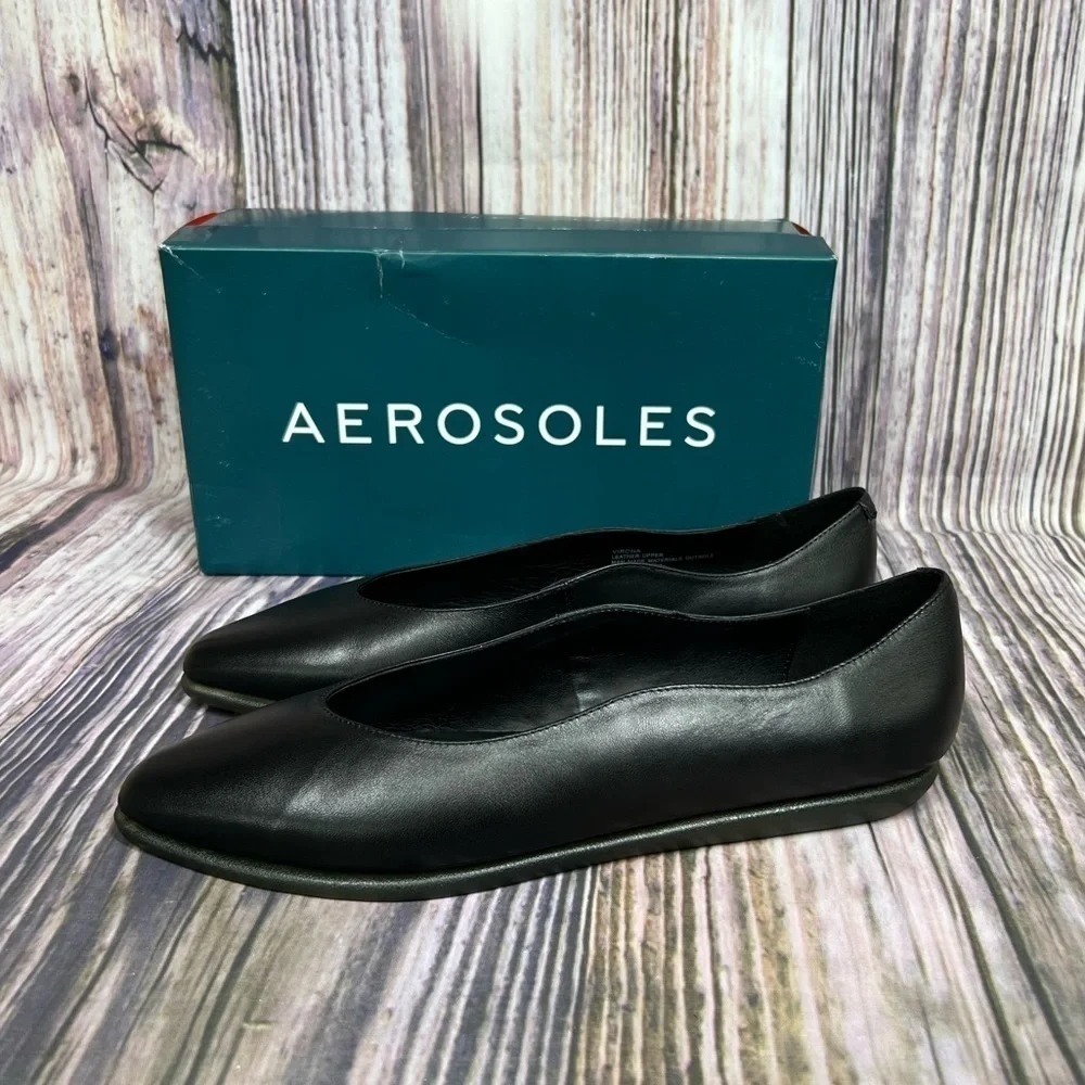 Aerosoles Virona Black Leather Ballet Flats New Size 10.5